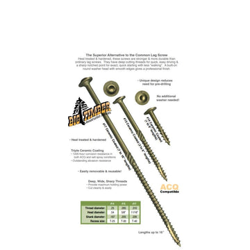 (1,000 Count) Big Timber CTX142 14 x 2" Bronze Lag Screw